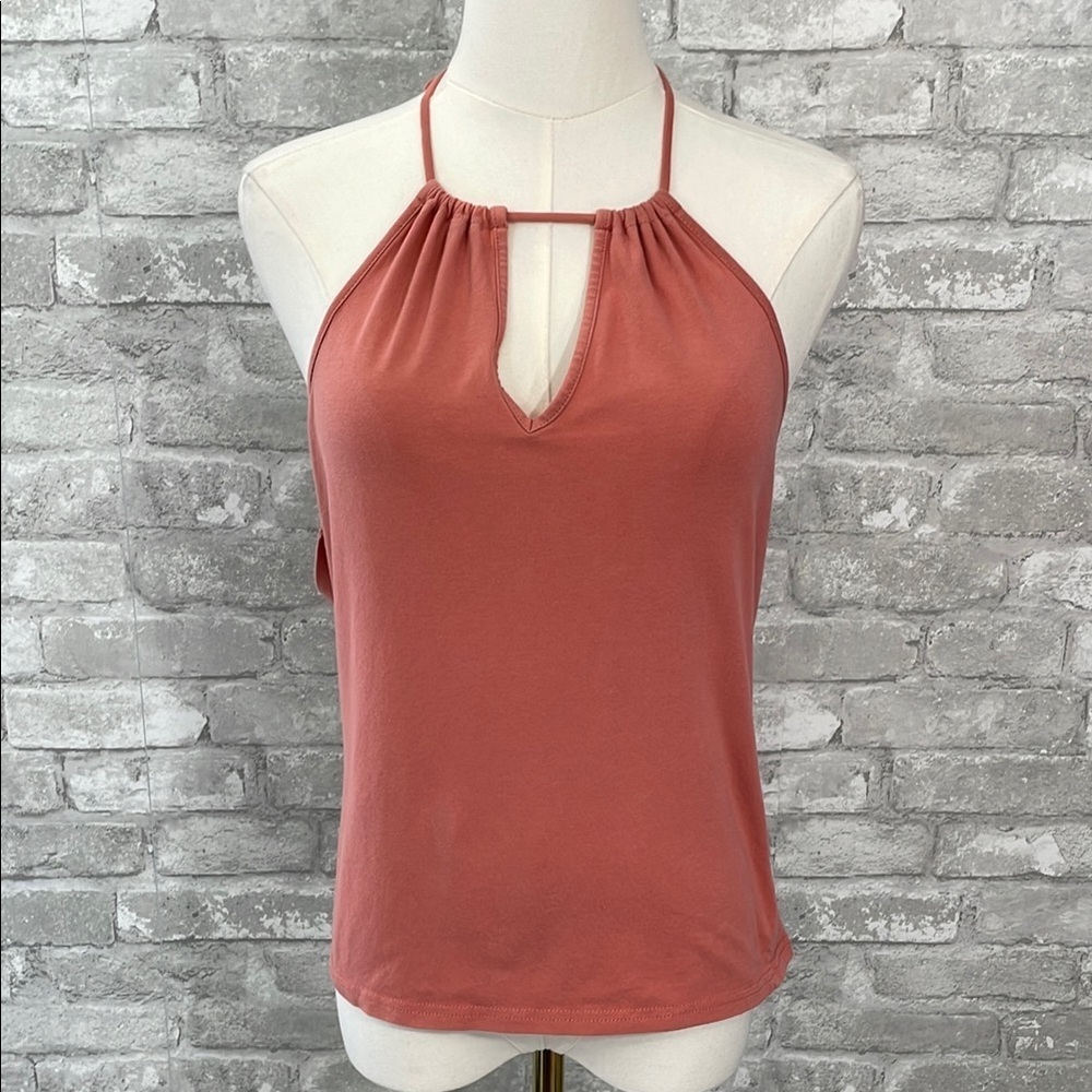 Me to We Coral Halter Tank Top with Cut Out